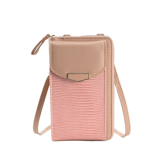Xfvqtps Womens Touch Screen Phone Bag Mini Cute Solid Color Stone Embossing Storage Small Purse Pink