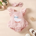 thumbnail image 2 of Baby Onesies Girl Baby Girl Outfit Goose Embroidery Ruffle Sleeveless Romper Jumpsuit Bodysuit And Plaid Headband Set, 2 of 7