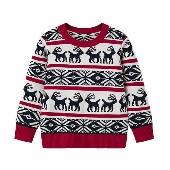 YunPes Christmas Knit Sweater for Kids Long Sleeve Reindeer Design Knitted Pullover Toddler Fall Winter Warm Crewneck Jumper