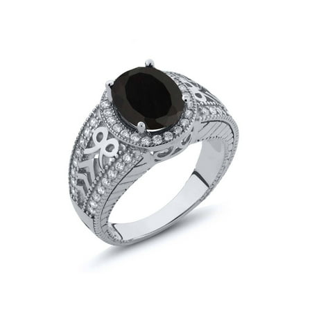 Onyx Jewelry Gemstone Rings - Oval Black Onyx Gemstone 925 Sterling Silver Ring 2.83 cttw