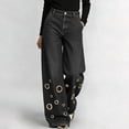 thumbnail image 3 of Yutgune Women's Wide Leg Jeans High Waisted Stretch Denim Pants Grommet Detail Jeans with Pockets, 3 of 9