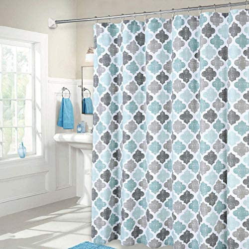 72 x 70 in. Reinforced Stitches Green/Blue Tile-Like Odorless Shower Curtain 