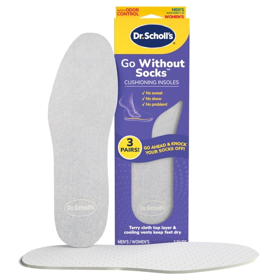 Dr. Scholl's® Go Without Socks⢠Cushioning Insoles, Unisex, 3 Pairs, Trim to Fit Inserts