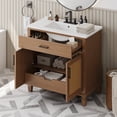 thumbnail image 2 of 36" Wood Bathroom Vanity with Sink, Freestanding Small Bathroom Storage Vanity Cabinet with 2 Soft Close Rattan Door, 3 Drawers, Brown, 2 of 8