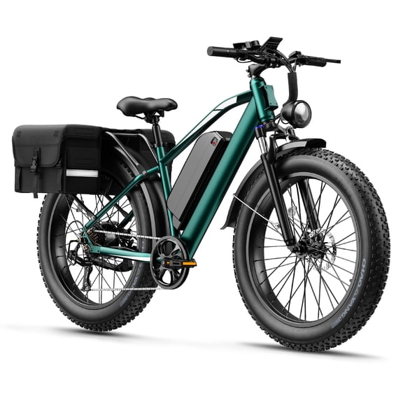 YareYi Electric Bike for Adults 26", 2000W Peak E-Mountain Bicycle, 28MPH Fat Tire Ebike, 48V 15Ah Removable Battery, 7 Speed and Front Suspension with Rear Rack UL2849