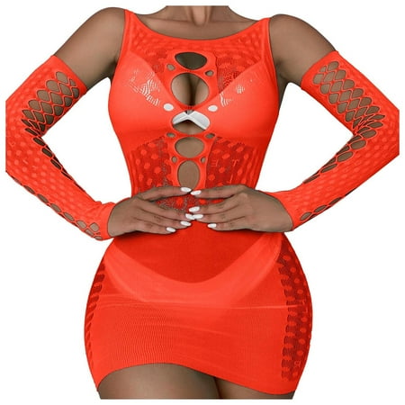 

Women Underwear Long Sleeved Mesh Transparent Hollow Lingerie