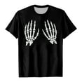 thumbnail image 7 of YDFCWXW Ladies Halloween Chest Skeleton Hand Print Crew Neck Short Sleeved T Shirt Top Women Active Shirts Black, M, 7 of 7