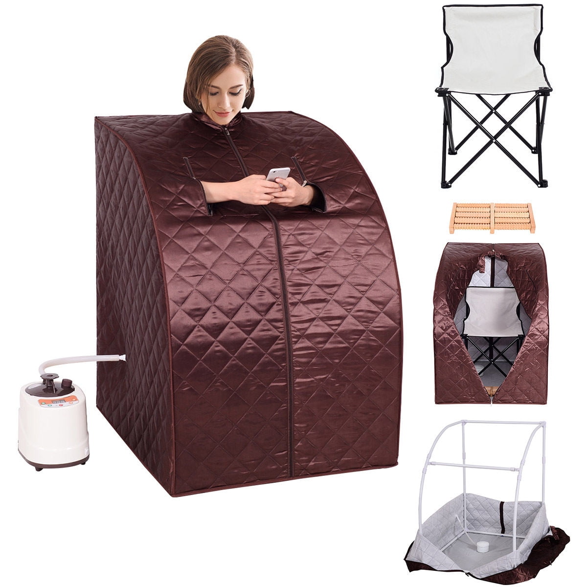 Costway Portable 2L Steam Sauna Spa Full Body Slimming Loss Weight Detox Therapy w Chair by Costway