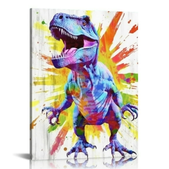 ARISTURING Dinosaur Canvas Wall Art Colorful Dinosaur Painting Pictures for Boys Room Cute Artwork Prints for Nursery