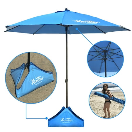 Xbrellas – Best High Wind Resistant Large 7.5’ Beach Umbrella. 6 Heavy Duty Sturdy Fiberglass Ribs, Marine Grade Canvas Fabric, Reinforced Vertical Pole, Sand Fill System - PATENT