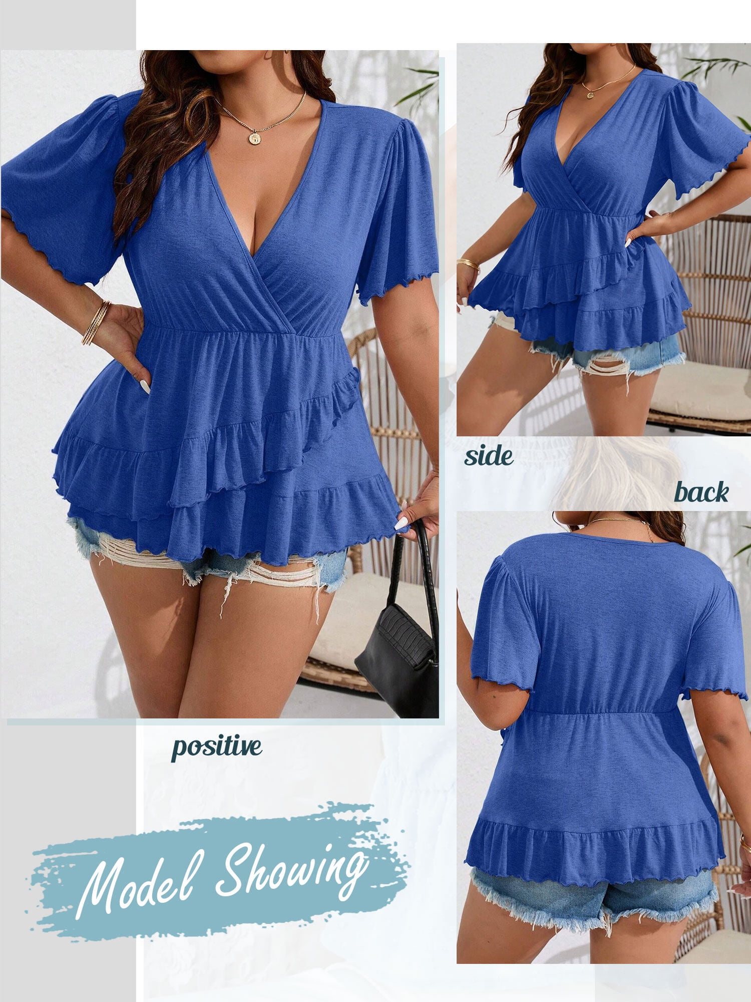 トップス Voluminous Ruffled Short Shirt Women's Off Shoulder Ruffle Trim Ruched Crop Top Short Sleeve