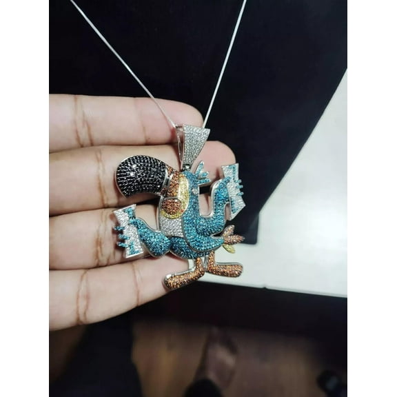 Real Moissanite 3Ct Round Cut Customized Cartoon Pendant 14K White Gold Plated