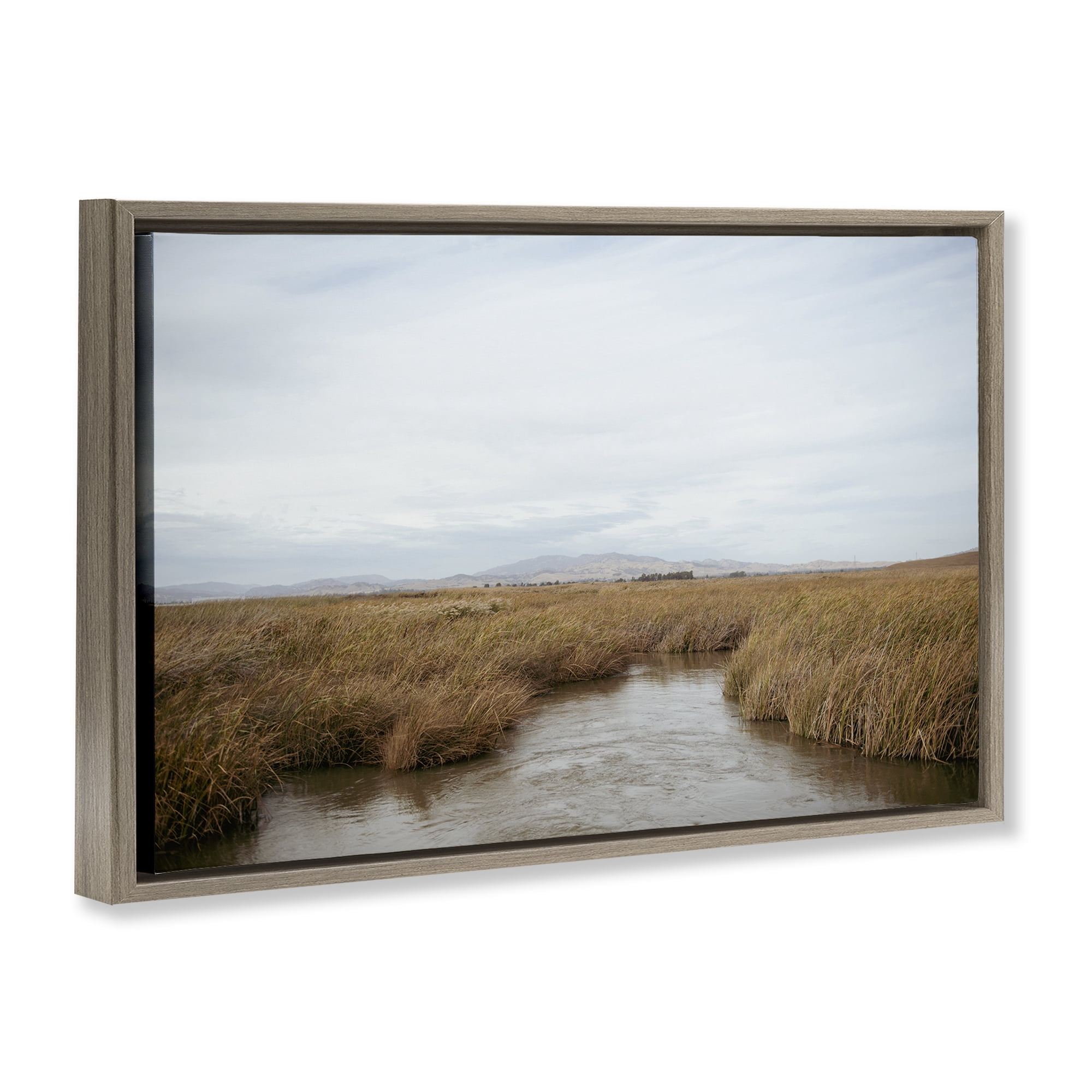 Stupell Industries Marshland Stream View Landscape & Nature Photography Brown Floater Framed Canvas Art Print Wall Art, 25 x 17