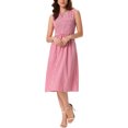 thumbnail image 2 of INSPIRE CHIC Plaid A-Line Dress for Women Smocked Sleeveless Crew Neck Flowy Midi Summer Dresses with Pockets XS Red White, 2 of 6