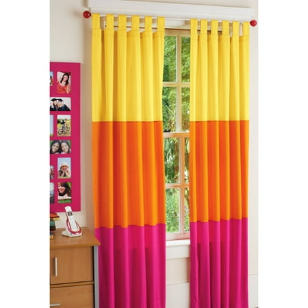 Your Zone Chino Bedroom Curtains Pink Orange Stripe