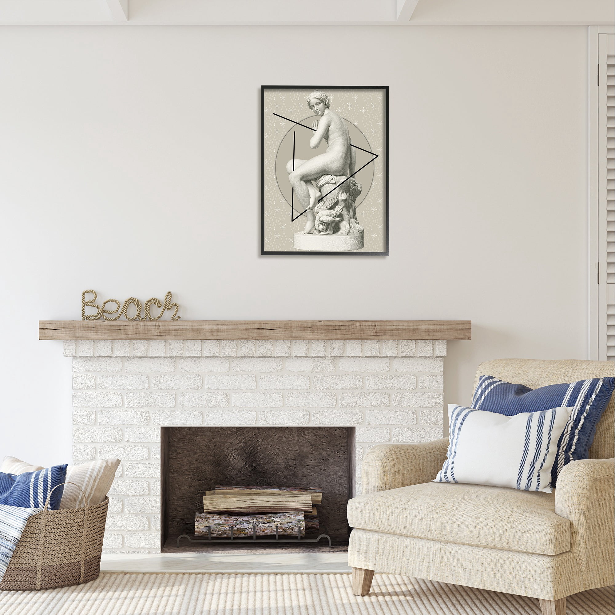 Stupell Industries Geometric Classical Statue Abstract Painting Black Framed Art Print Wall Art, 24 x 30