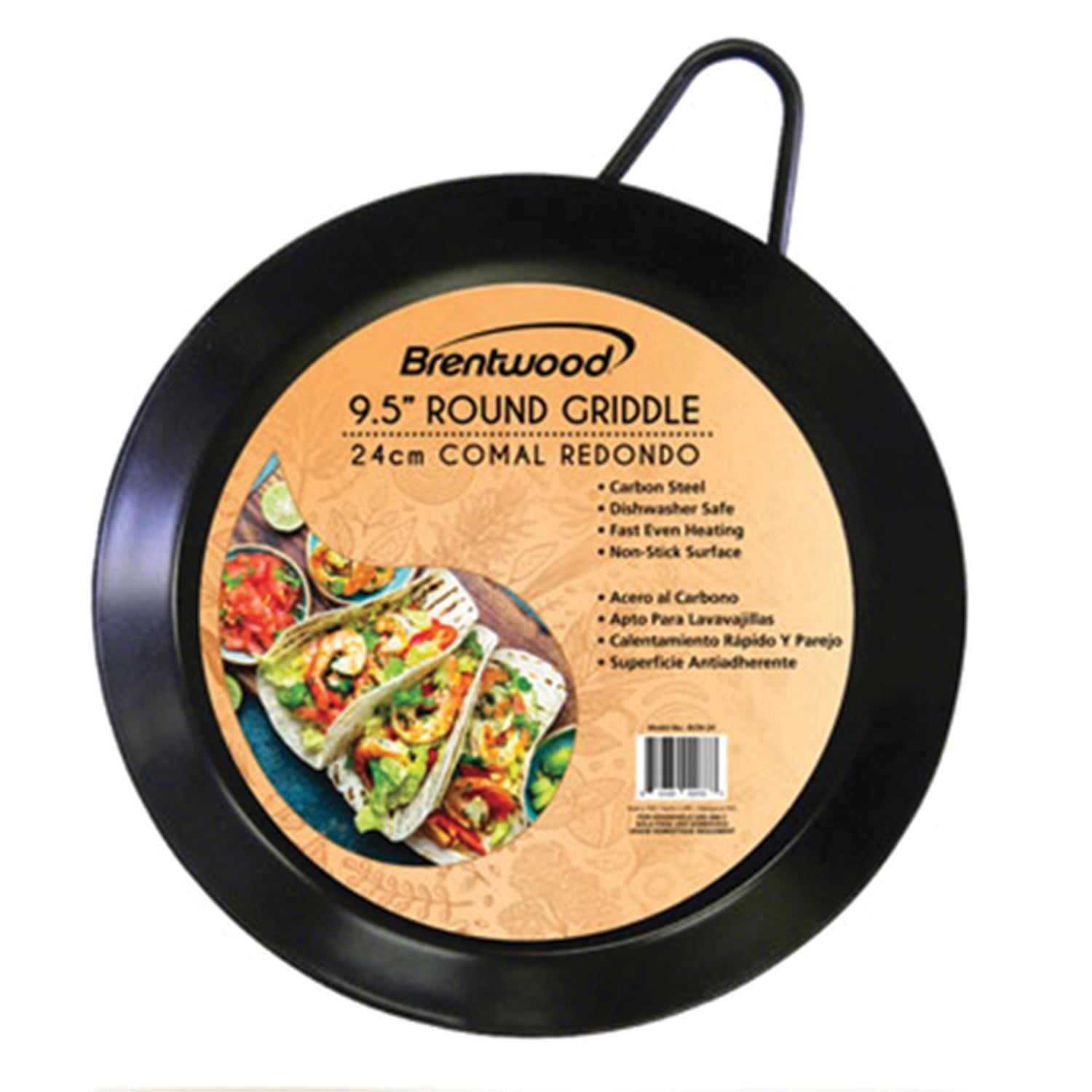 Brentwood Carbon Steel Nonstick Round Comal Griddle for Single Burner, 9.5 In.