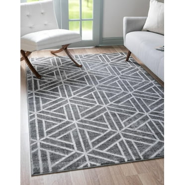 Rugs.com Lattice Trellis Collection Rug – 6' x 9' Gray Low-Pile Rug Perfect For Living Rooms, Large Dining Rooms, Open Floorplans