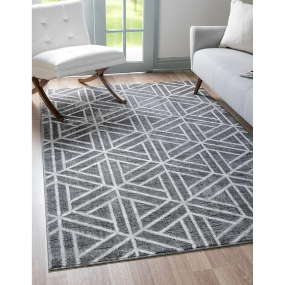 Rugs.com Lattice Trellis Collection Rug – 7' x 10' Gray Low-Pile Rug Perfect For Living Rooms, Large Dining Rooms, Open Floorplans