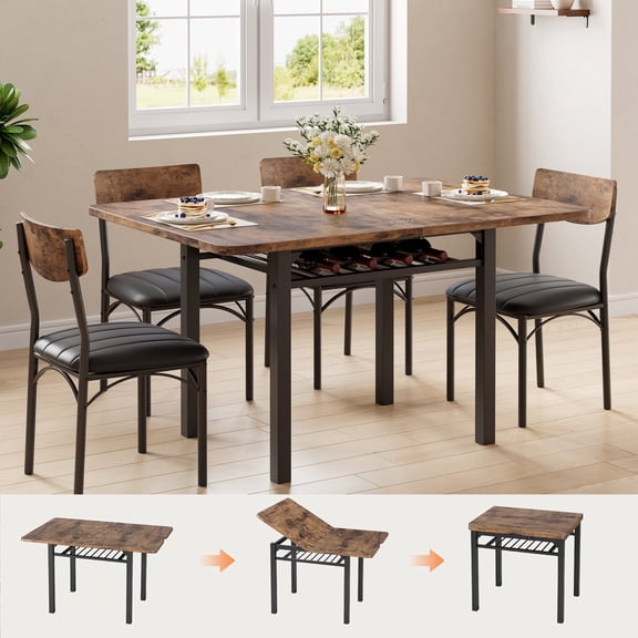 Anyact 47in Extendable Dining Table, Dining Table for 2-6, Kitchen Dining Room Table with Storage Shelf, Space Saving Expandable Wood Square Dinner Furniture(Only Table)