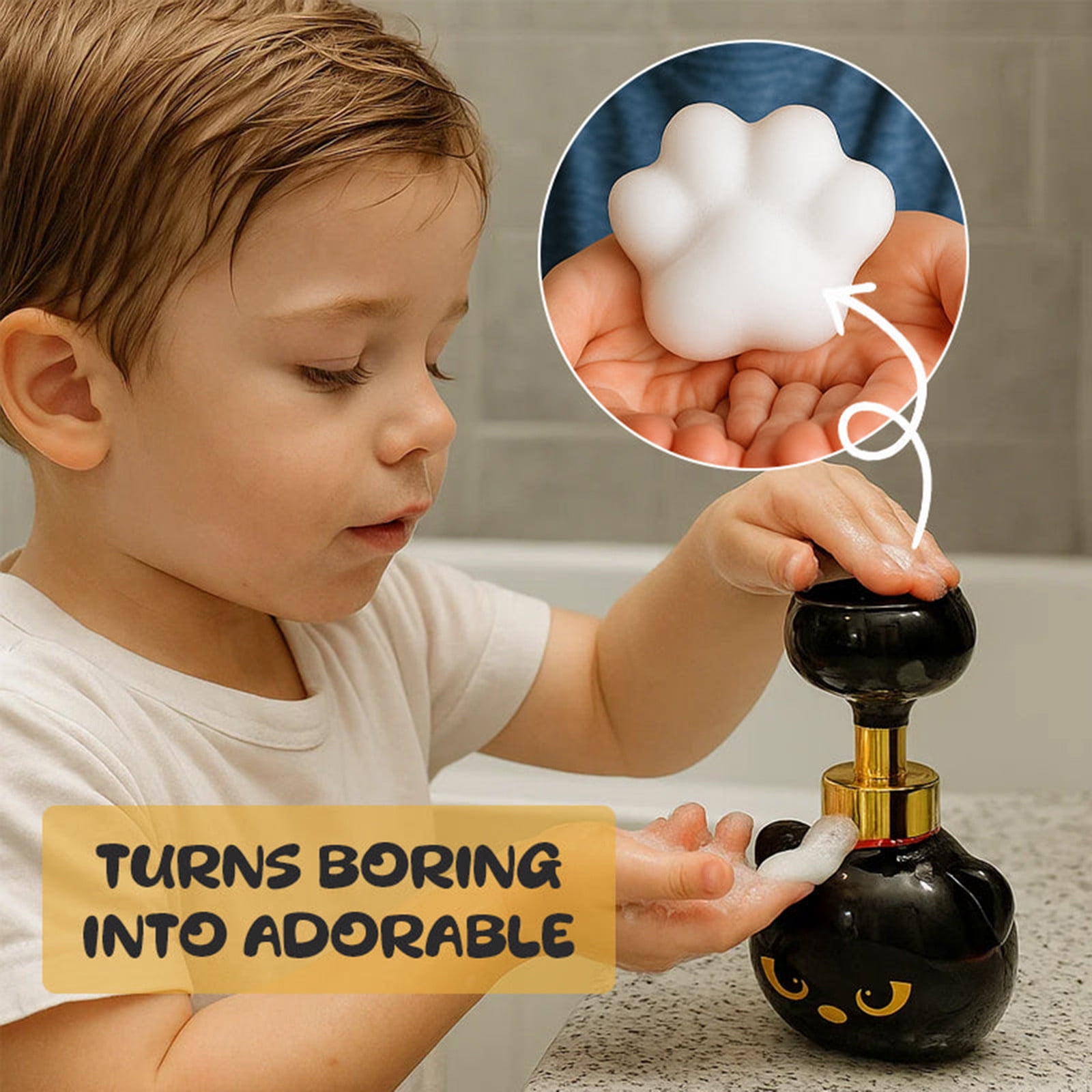 Cute Cat Paw Foam Soap Dispenser, 2026 Black Kitty Foaming Pump Bottle Creates Paw-Shaped Foam, Automatic Soap Dispenser with Black Cat Paw Print Press, Spooky Cute Hand Soap Pump (3PC)