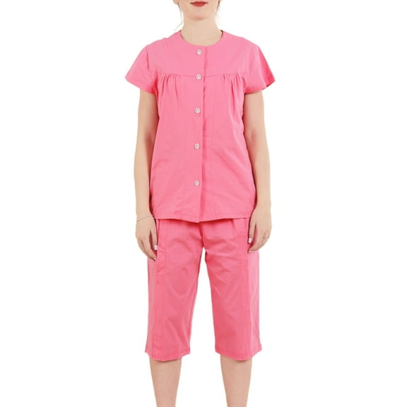 Huhudde Women's Tear Away Bedridden Clothes Short Sleeve Full Open Tees Shirt Shorts Set Adaptive Clothing for Postoperative Car