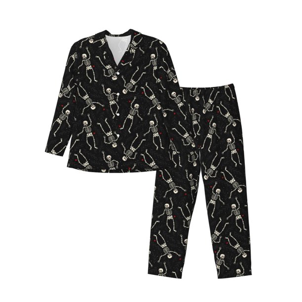 Balery Happy Skeletons Dancing Pijama para Hombre de Dos Piezas con Manga Larga, Conjunto de Dormir y Descanso Suave con Bolsillos-XX-Large