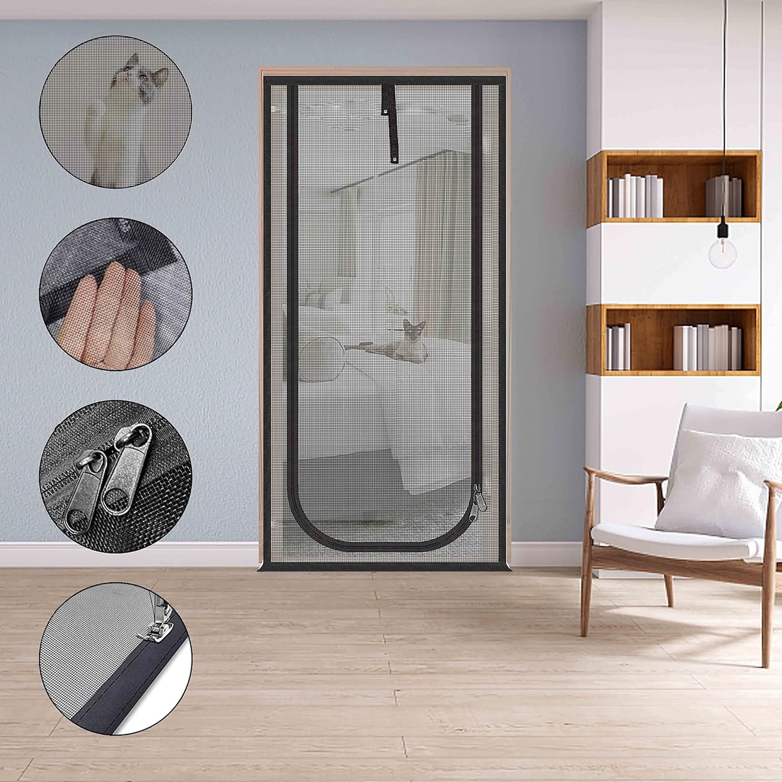 Daretodo Heavy Duty Pets Proof Screen Door with Bilateral Zipper, Prevent Dogs Cats Running Out From Home, Bedroom, Living Room, Kitchen Patio Door,Prevent Mosquito