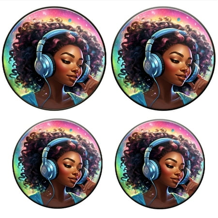 

Bahomeck Gas Stove Burner Cover Set Of 4 Beautiful Black Woman With Curly Hair Wearing Headphones Metal Electric Stove Burner Covers Protecting Gas Stoves Kitchen Decor，8 Inch And 10 Inch