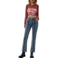 thumbnail image 2 of Liacowi Women Flare Jeans High Waist Bootcut Zipped Slit Wide Leg Long Pants Slim Bell Bottoms Denim Trouse, 2 of 9