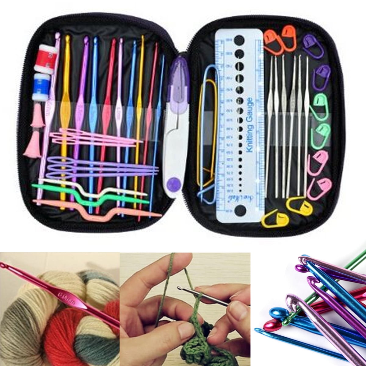 22 Sizes Crochet Hooks, Full Size 0.6mm to 6.5mm Knitting Needles, with