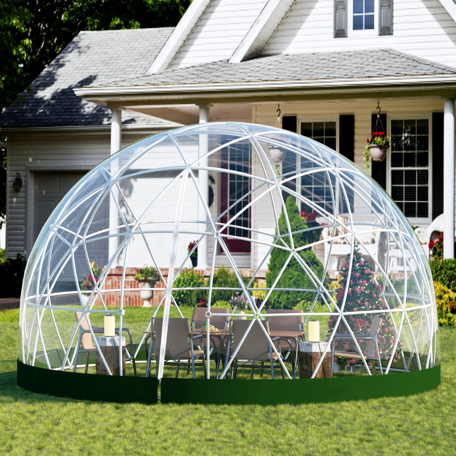 Vakiorn Garden Dome Tent 9.5x5.7 ft Outdoor Greenhouse 2-4 Person Waterproof Clear for Camping Party Wedding Christmas Green