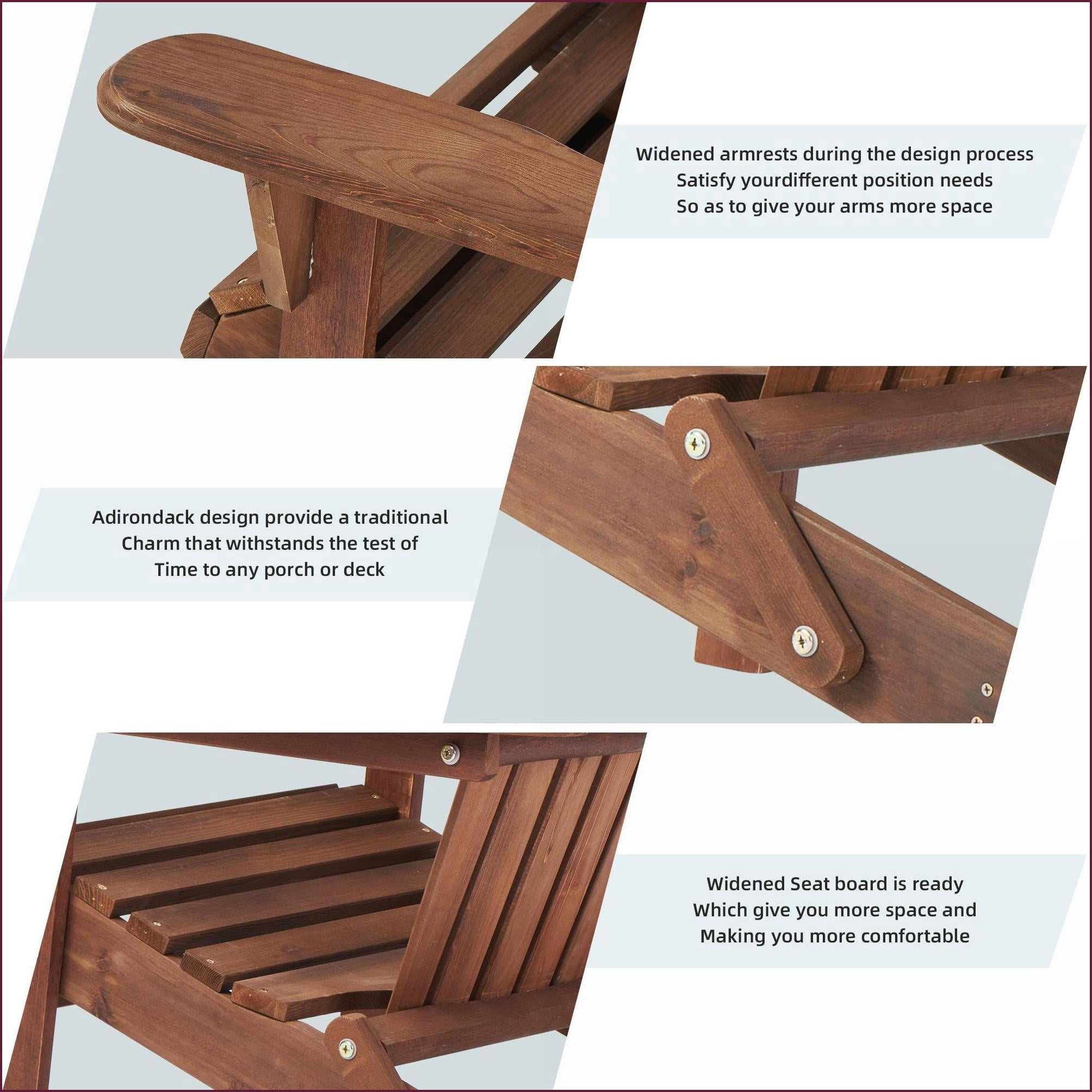 Outdoor Adirondack Chairs Set of 2, Foldable Solid Wood Patio Chairs for Garden, Backyard, Pool, Fire Pit, Half Pre-Assembled | Natural Light Brown | Slat Back
