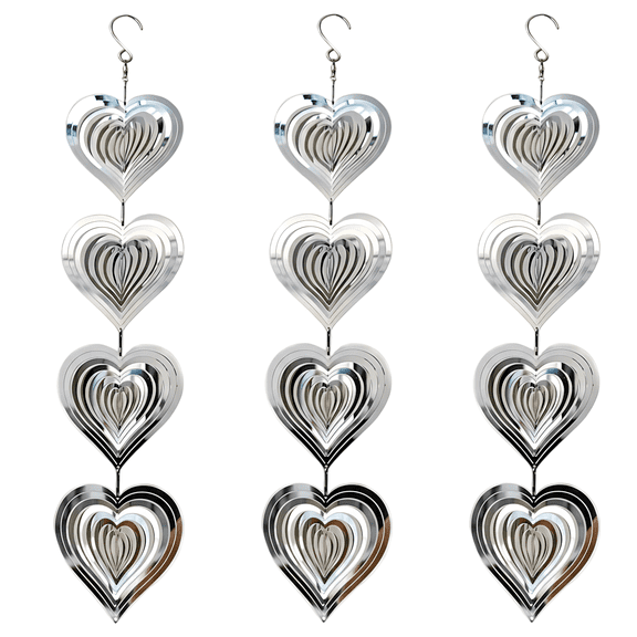 12 Pcs Heart Bird Deterrent Devices, 19.67 in / 50 cm Metal Wind Spinner, 3.93 in / 10 cm Heart Bird Scare Discs Set, Outdoor Garden Decor, Reflective, Stainless Steel