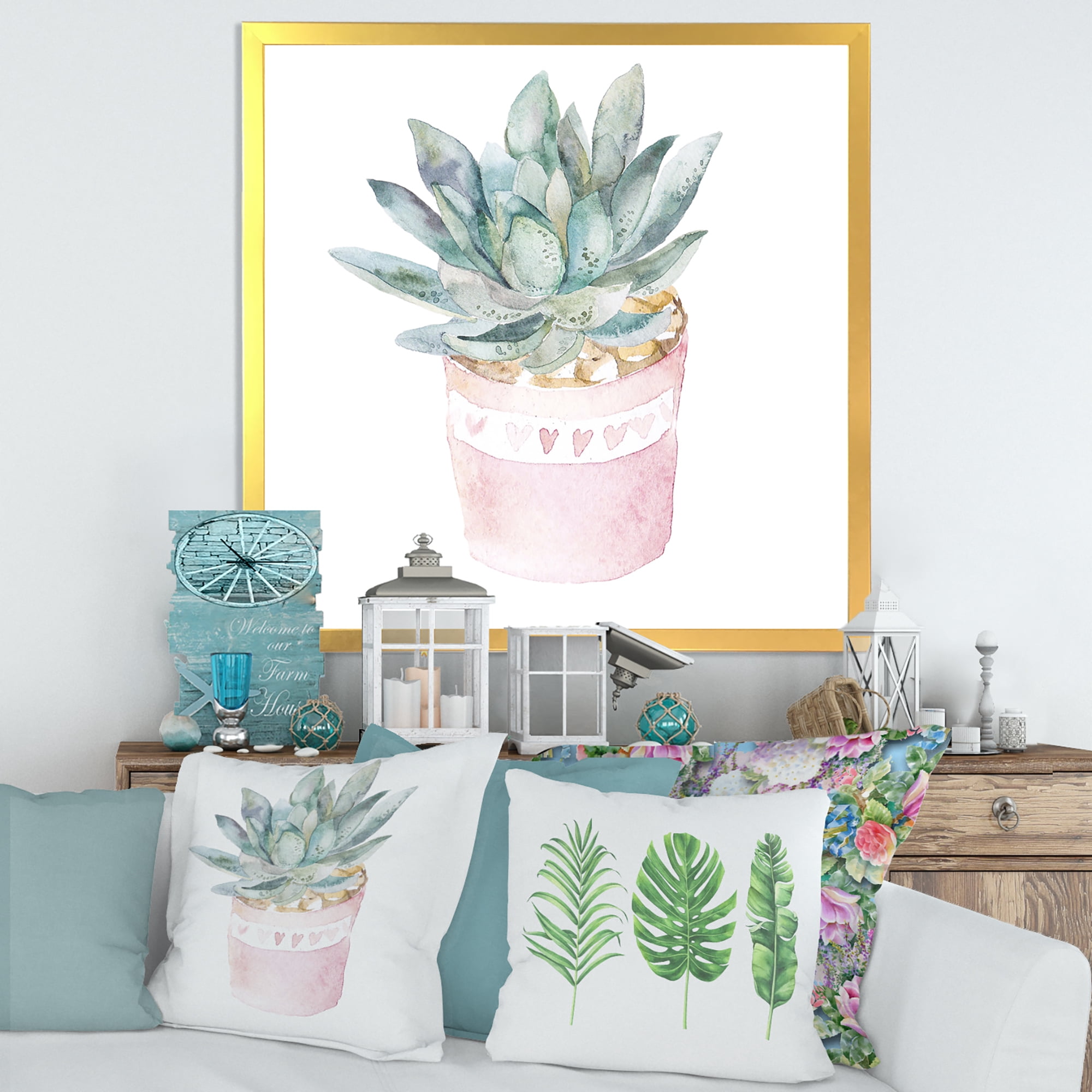 Designart 'Succulent and Cactus House Plants II' Farmhouse Framed Art Print