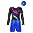 thumbnail image 6 of iiniim Leotards Gymnastics for Girls Kids Sequins Long Sleeve Dance Bodysuit with Athletic Shorts Outfits Dancewear Royal Blue 10, 6 of 7