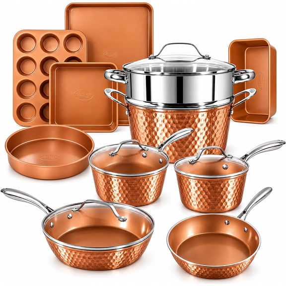 Gotham Steel Hammered Cookware Set, Ultra Non-Stick, Dishwasher Safe, Oven Safe