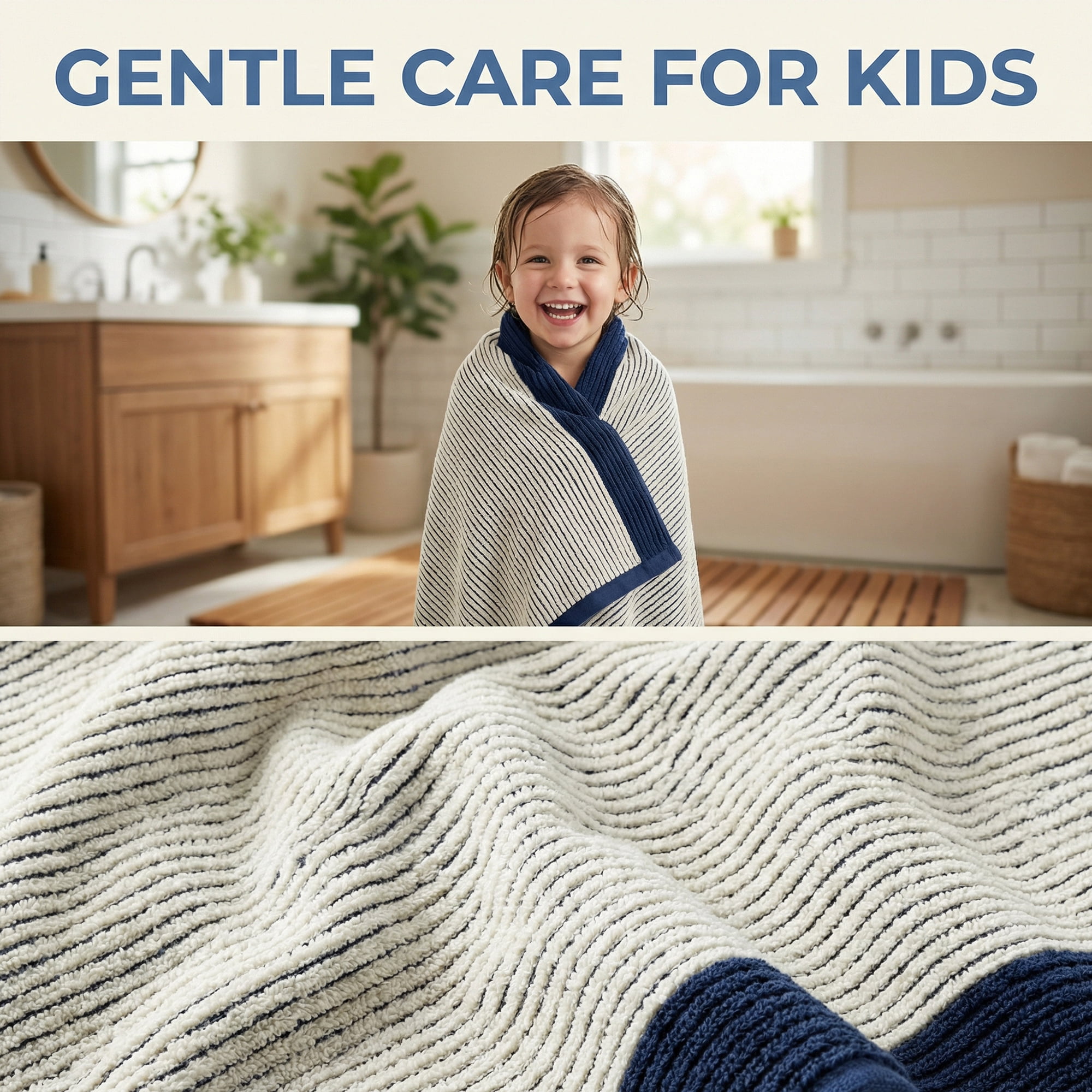 Unique Bargains Soft Highly Absorbent Cotton Striped Bath Towel 2 Pack Blue 55"x28"