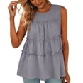 thumbnail image 4 of Womens Sleeveless Blouses Tiered Ruffle Round Neck Flowy Dressy Work Office Shirts Summer Casual Loose Swing Keyhole Back, 4 of 7