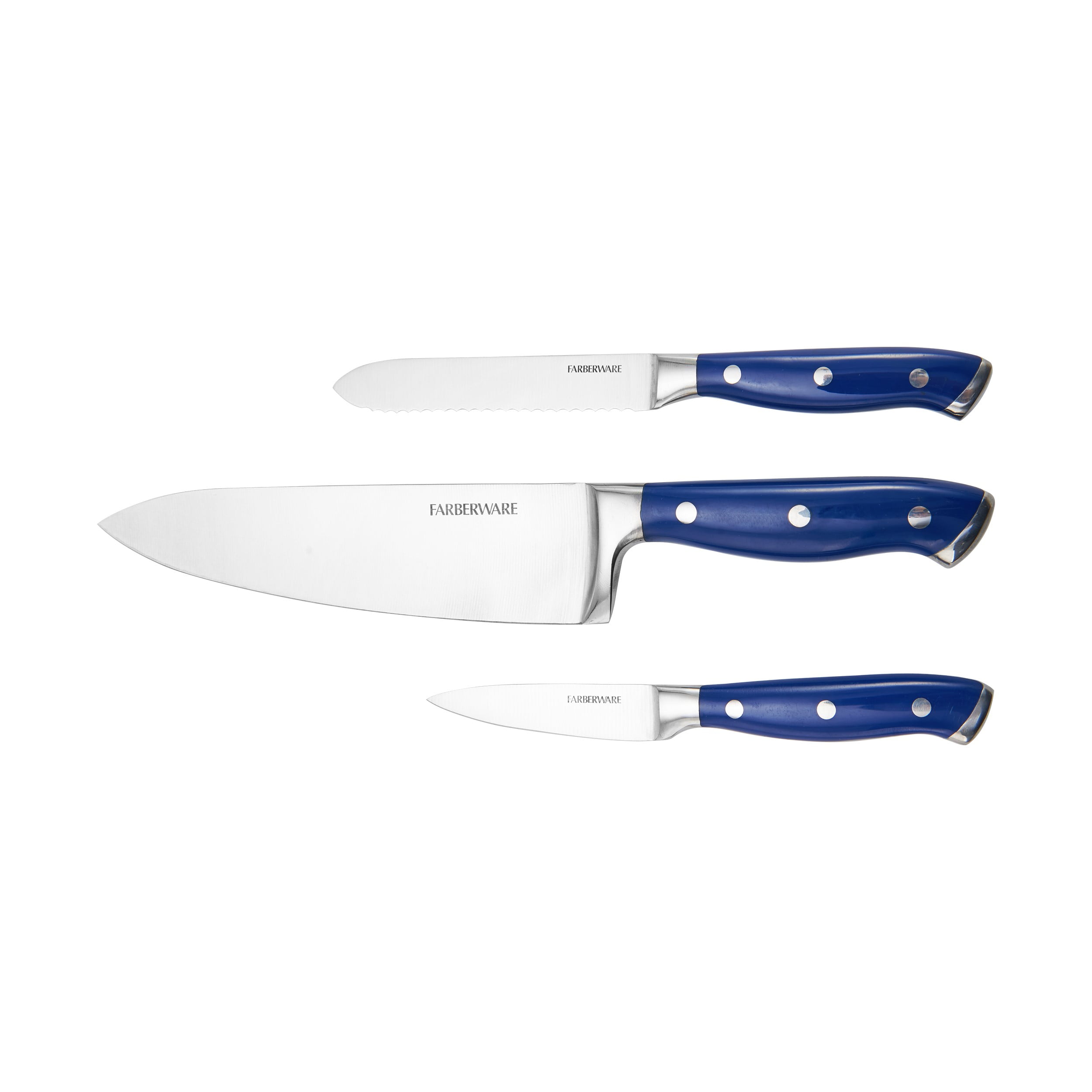 Farberware Forged Triple Rivet Navy Chef Knife Set, 3-Piece