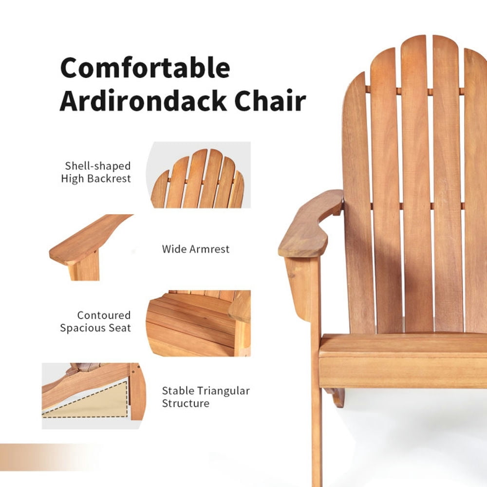 Aimee Lii Acacia Wood Outdoor Adirondack Chair with Ergonomic Design, Outdoor Patio Furniture for Balcony Porch Backyard, Sturdy -Natural