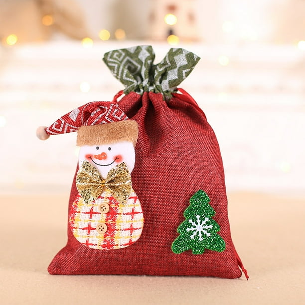 Xihbxyly Dia Del Primer Ministro Bolsa de Regalo de Navidad Bolsa de Regalo de Lino Tridimensional Estilo Anciano Estilo Muñeco de Nieve Bolsa de Regalo de Lino