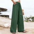thumbnail image 5 of Women's Cotton Linen Wide Leg Beach Pants Elastic Waist Lightweight Casual Flowy Palazzo Lounge Trousers with Pockets Boho Wide Leg Summer Trendy ventilate Breathale Womens Pants Green XL, 5 of 7