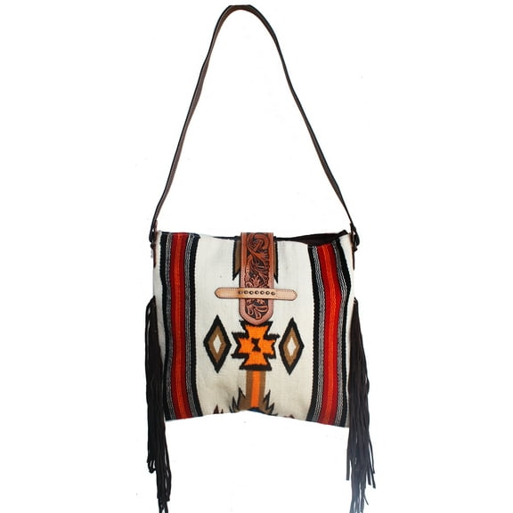 Women's Handwoven Wool Rodeo Cowgirl Shoulder Bag Purse Cream 27FK31