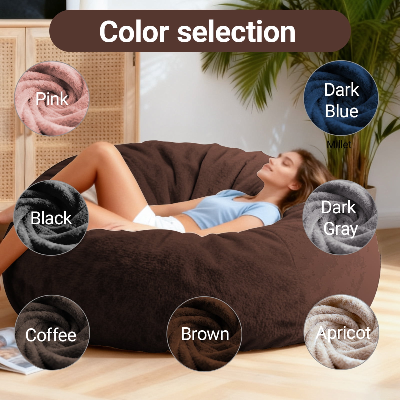 Memory Foam Giant Bean Bags,Bean Bag Chair for Adults, Floor Bean Bags Offers Ample Space for Adults,Lounger Versatile Design Suits Any Room,Movie Nights,Reading(Brown).