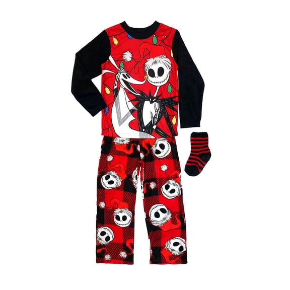 Jack Skellington Sandy Claws and Zero Soft Fleece Christmas Pajama and Socks Set (Large 12/14)
