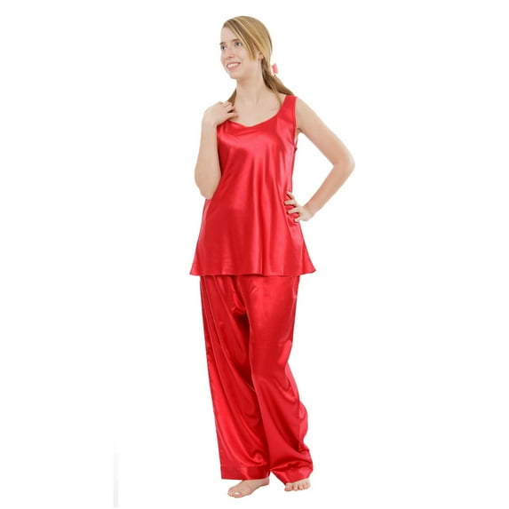 Up2date Fashion's Women's Satin Pajama Set with Cami Top in Solid Colors