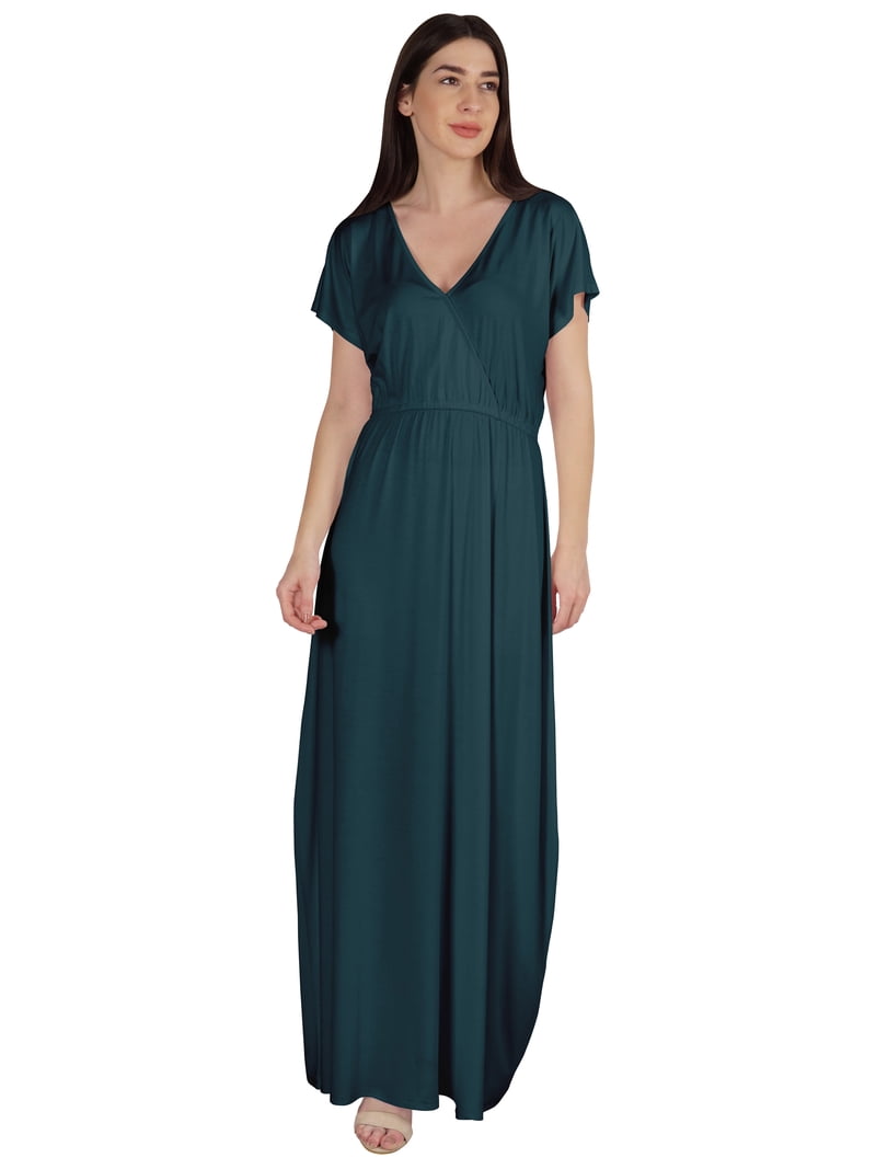 jersey casual maxi dresses Inkmeso Wrap Style Jersey Maxi Dress Gathered Waist Summer Casual Classic Long Dress, Women's, Size: XS, Green