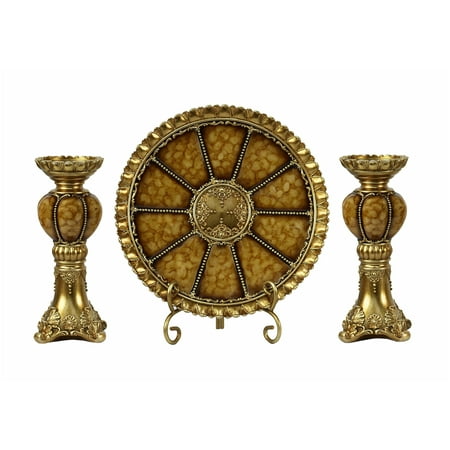 - D'Lusso Designs Shanta Collection Four Piece Charger, Stand And Two Candlestick Set