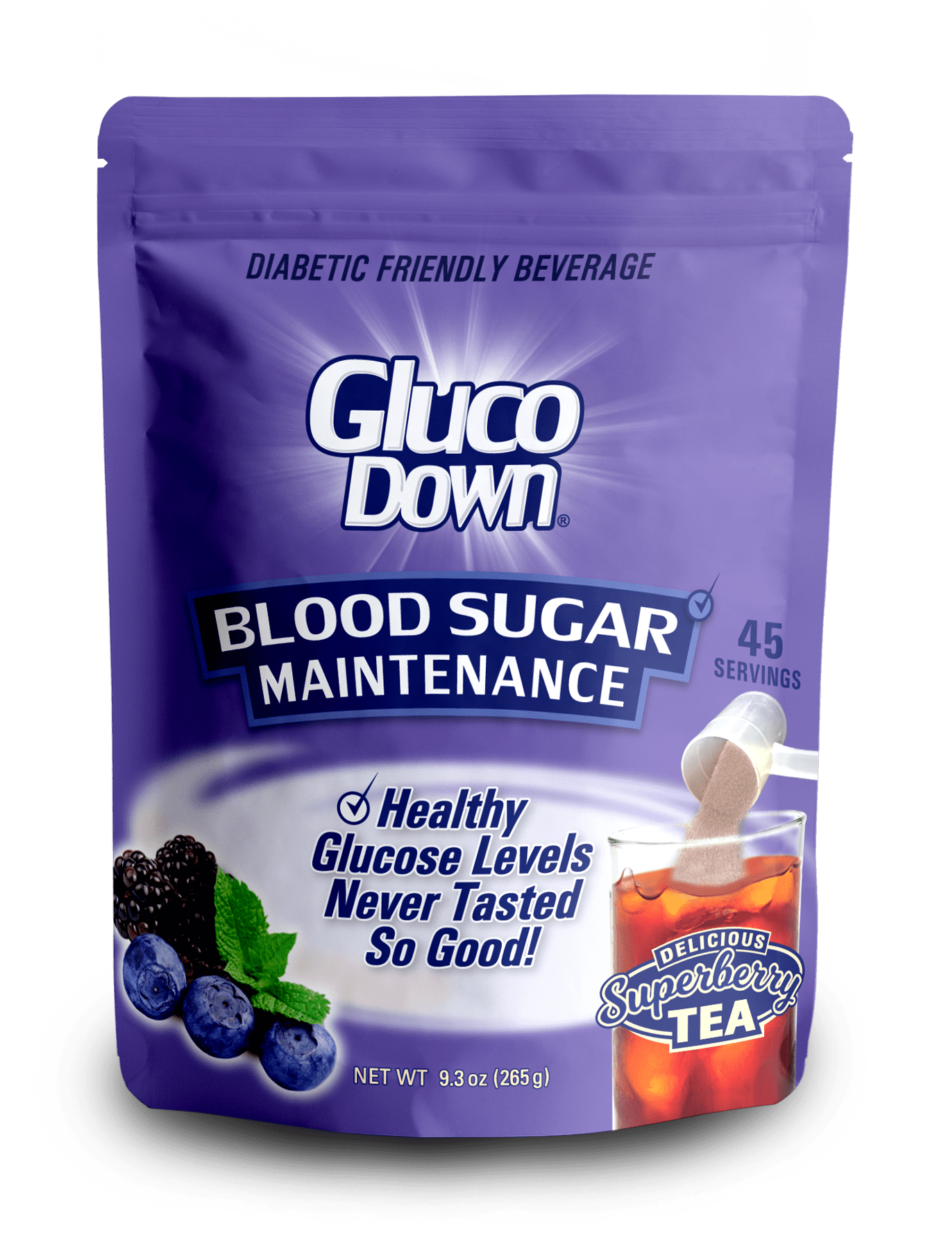 GlucoDown, Maintains Healthy Blood Sugar, Delicious Super Berry Tea, 45-Servings